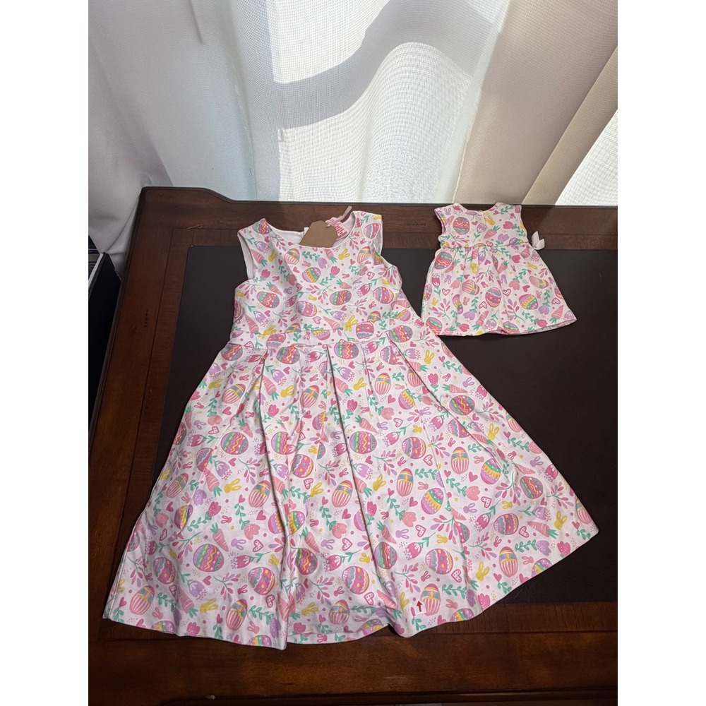 Savannah Girls Easter Egg Bunny Print Dress and Matching Doll Dress Set Size 5
